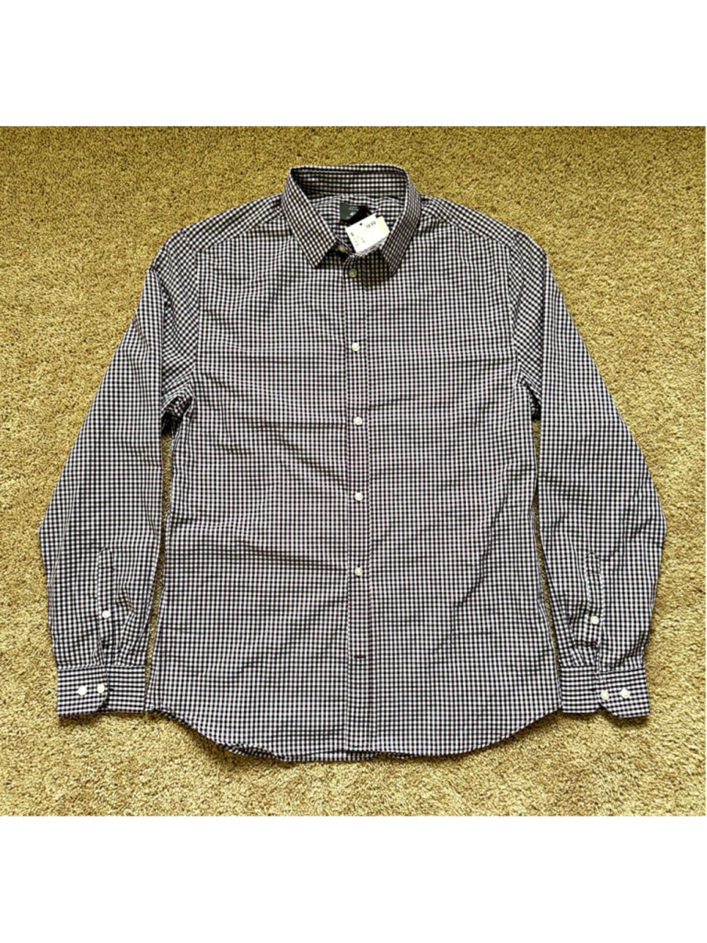 H&M Slim Fit Dress Shirt Easy Care Gingham Burgundy/White L 34/35
